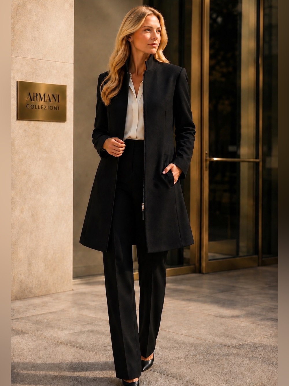 Armani Collezioni Black Lambswool Coat EU 46 Luxe Minimalist Designer Capsule 10